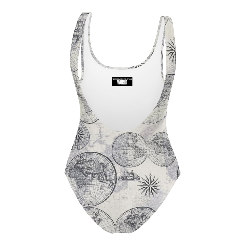 Grey Map One-Piece Swimsuit