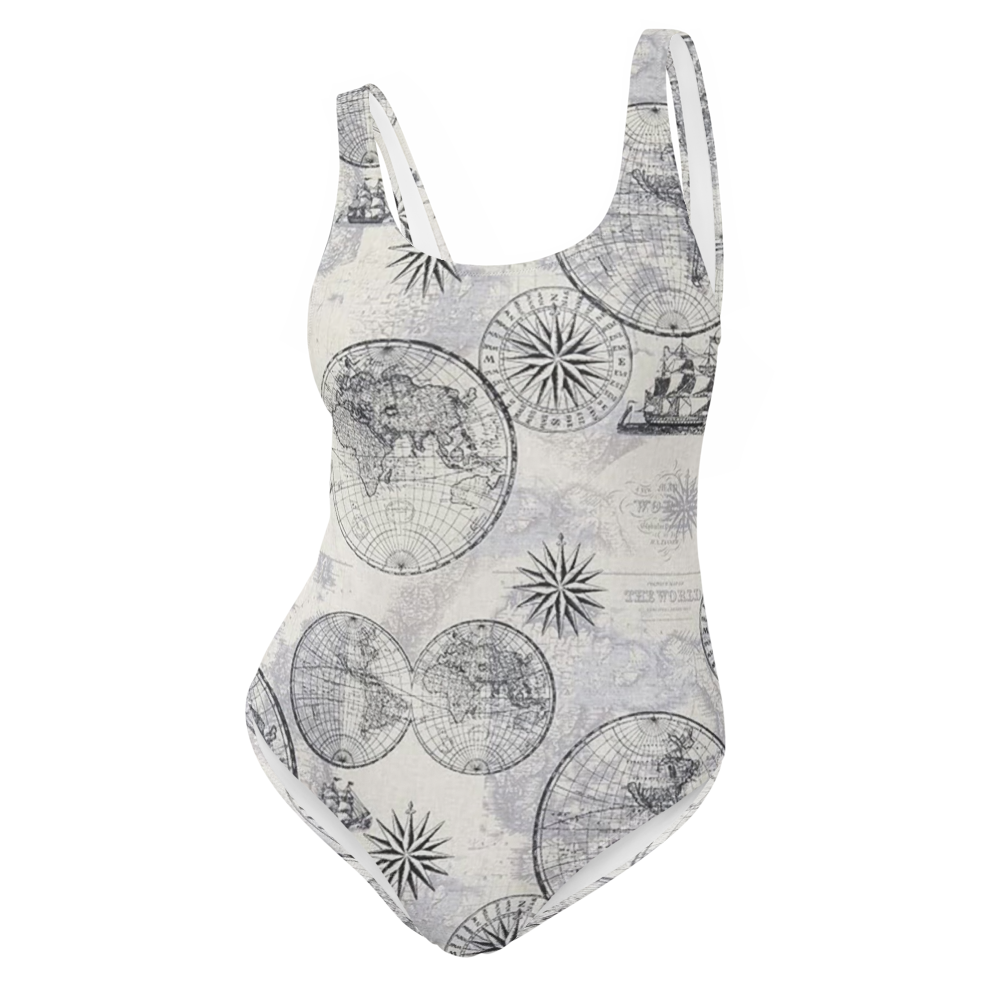 Grey Map One-Piece Swimsuit