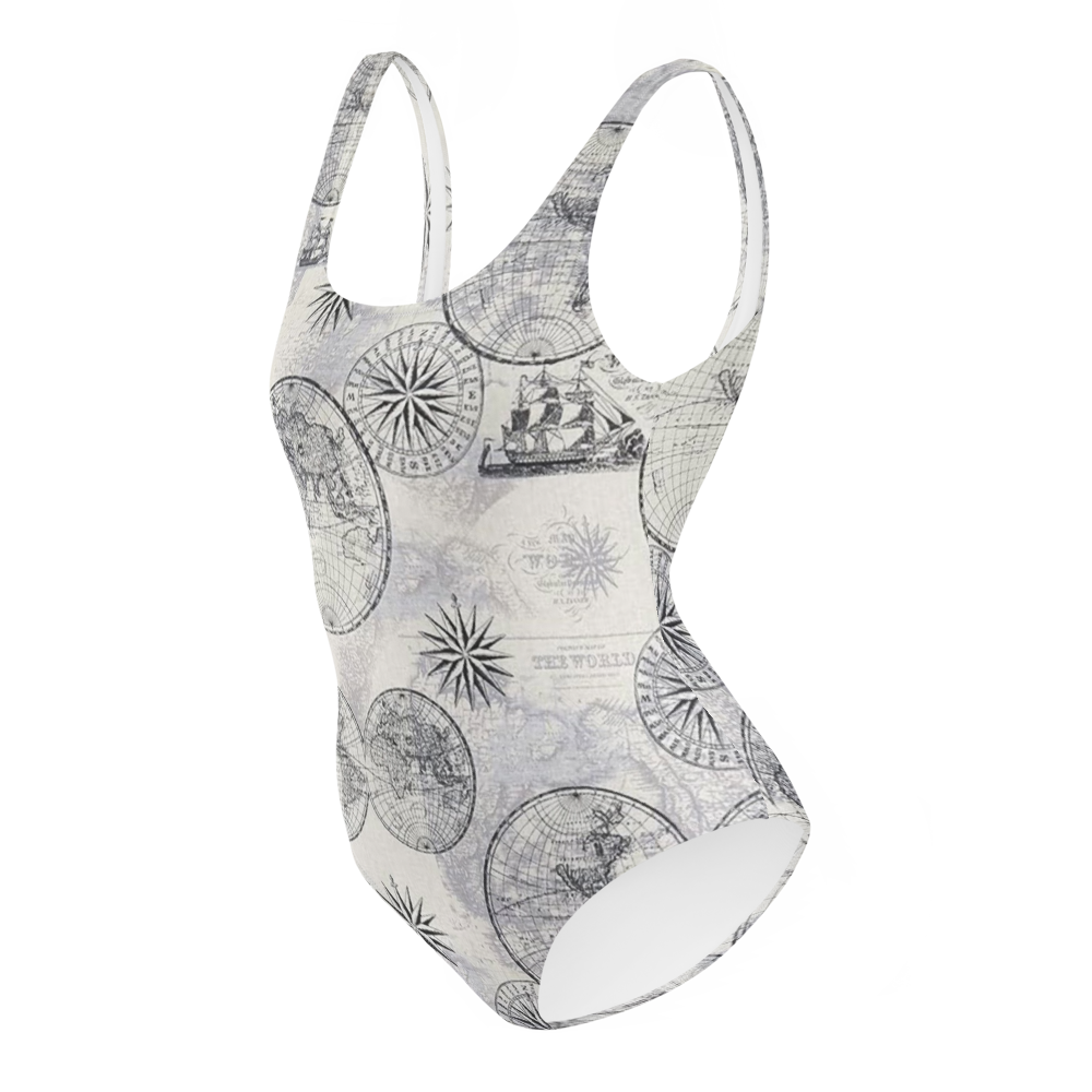 Grey Map One-Piece Swimsuit