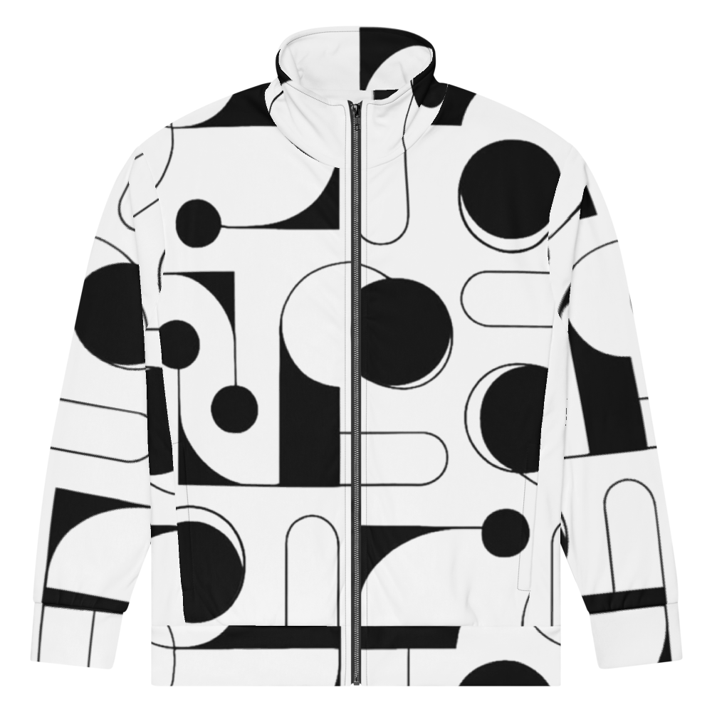 Fluid Geometric White and Black Unisex Track Jacket