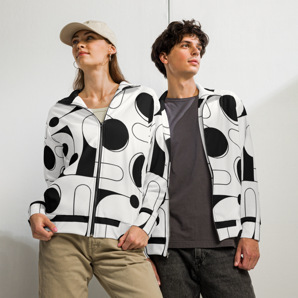 Fluid Geometric White and Black Unisex Track Jacket