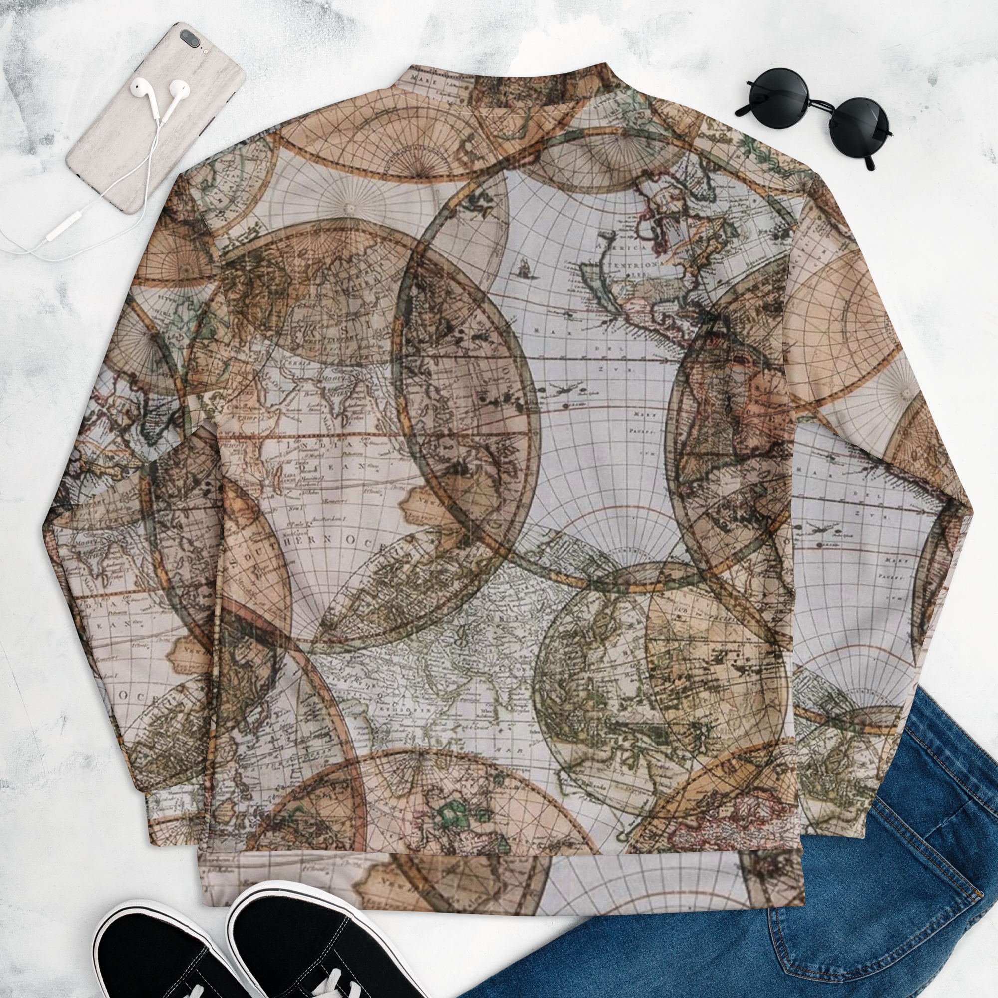 Brown Map Unisex Bomber Jacket