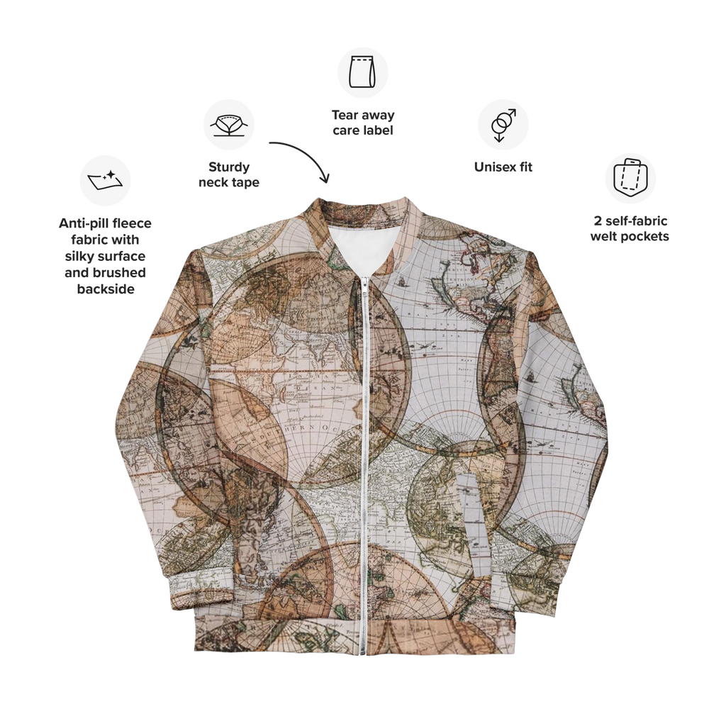 Brown Map Unisex Bomber Jacket