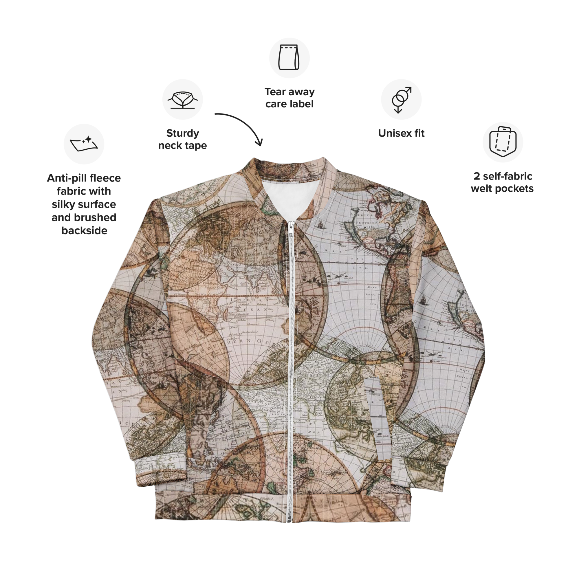 Brown Map Unisex Bomber Jacket