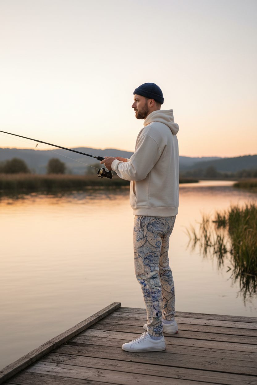 Man Fishing in Sand Map Track Pants