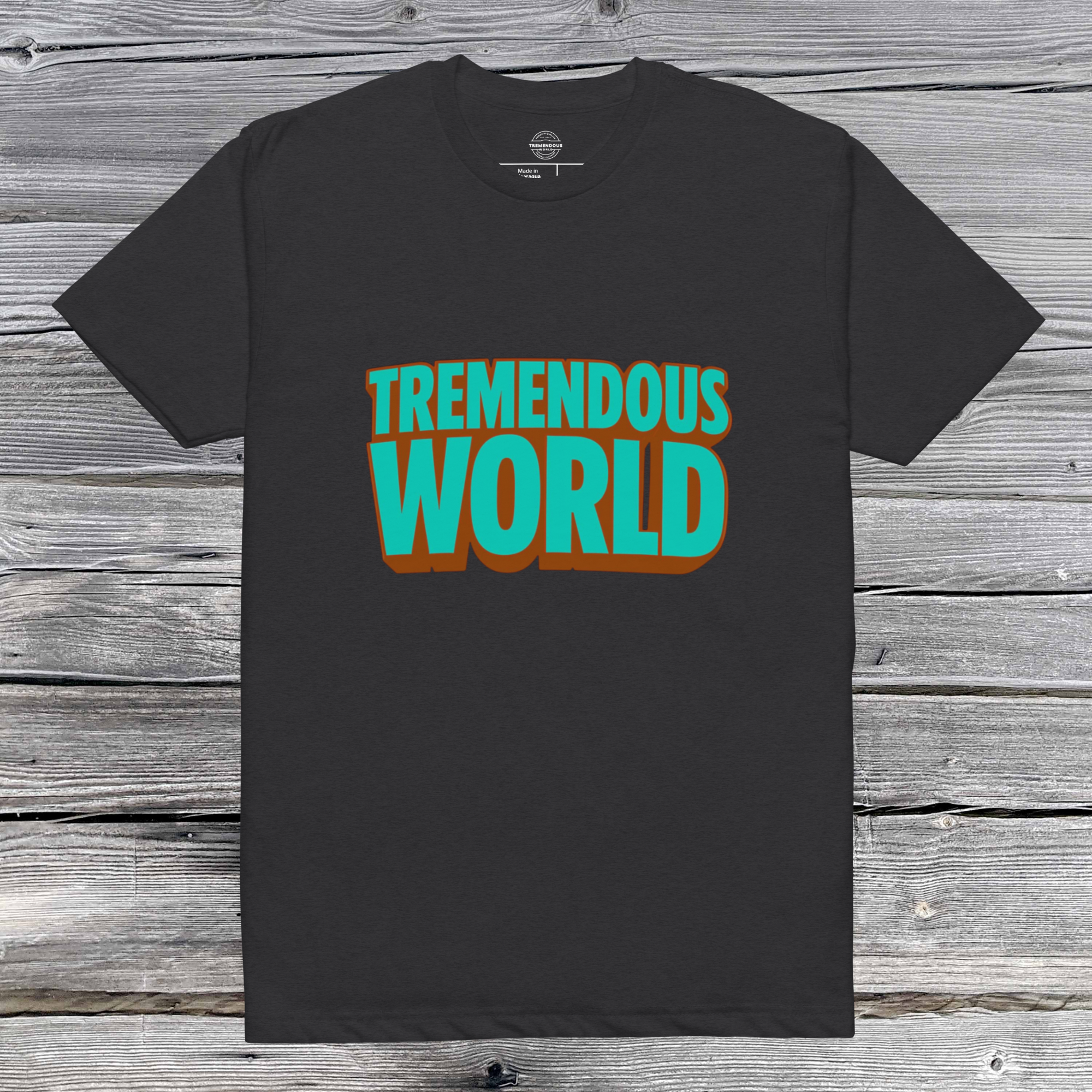 Tremendous World T-Shirt - Turquoise & Brown Text