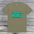 Tremendous World T-Shirt - Turquoise & Brown Text