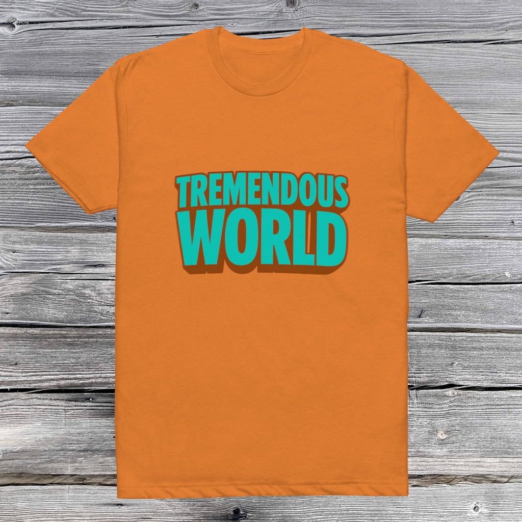 Tremendous World T-Shirt - Turquoise & Brown Text