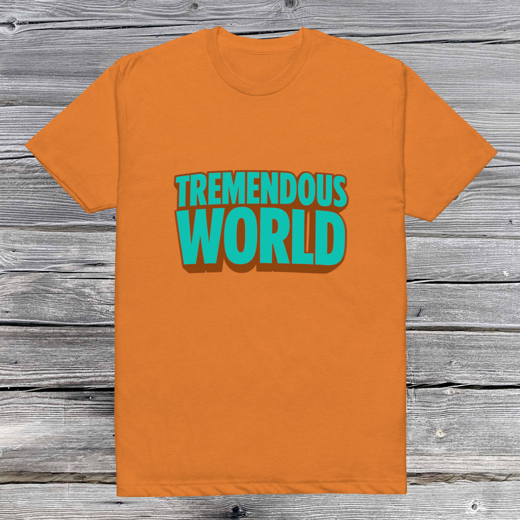 Tremendous World T-Shirt - Turquoise & Brown Text