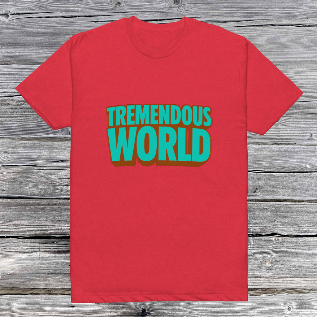 Tremendous World T-Shirt - Turquoise & Brown Text
