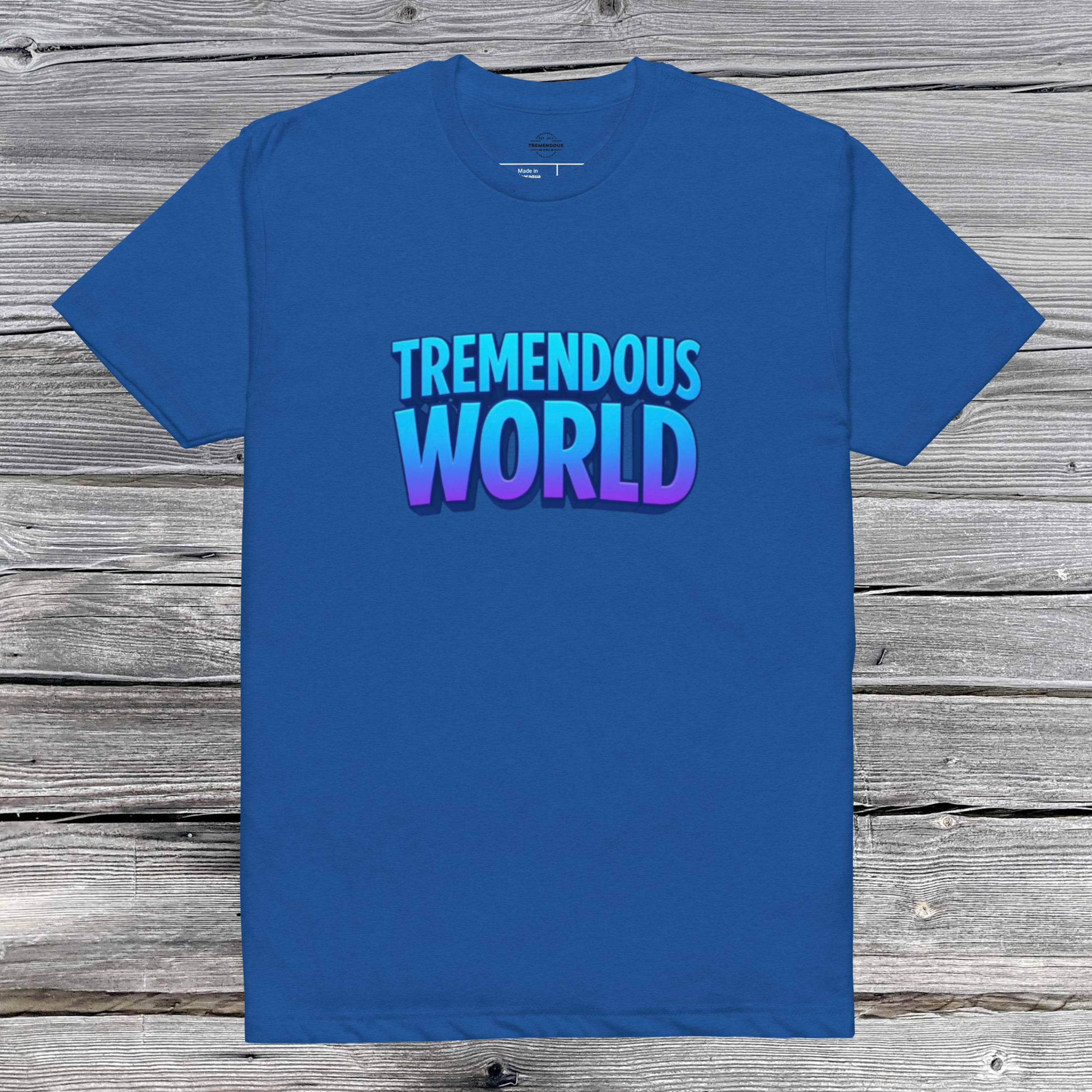 Tremendous World T-Shirt- Blue & Purple Text