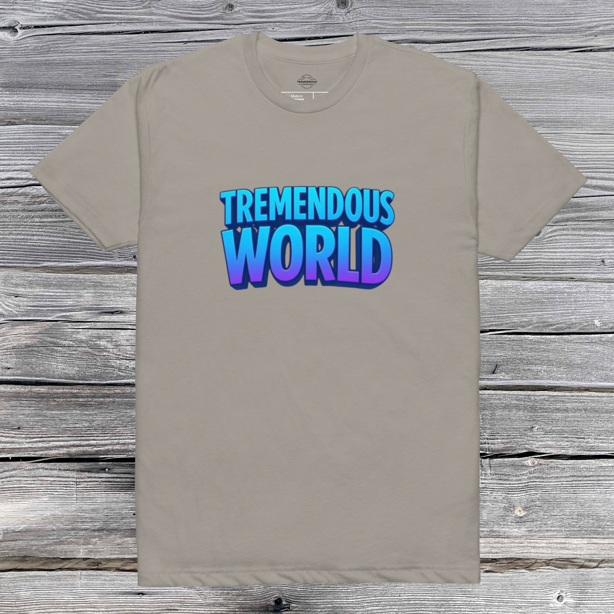 Tremendous World T-Shirt- Blue & Purple Text