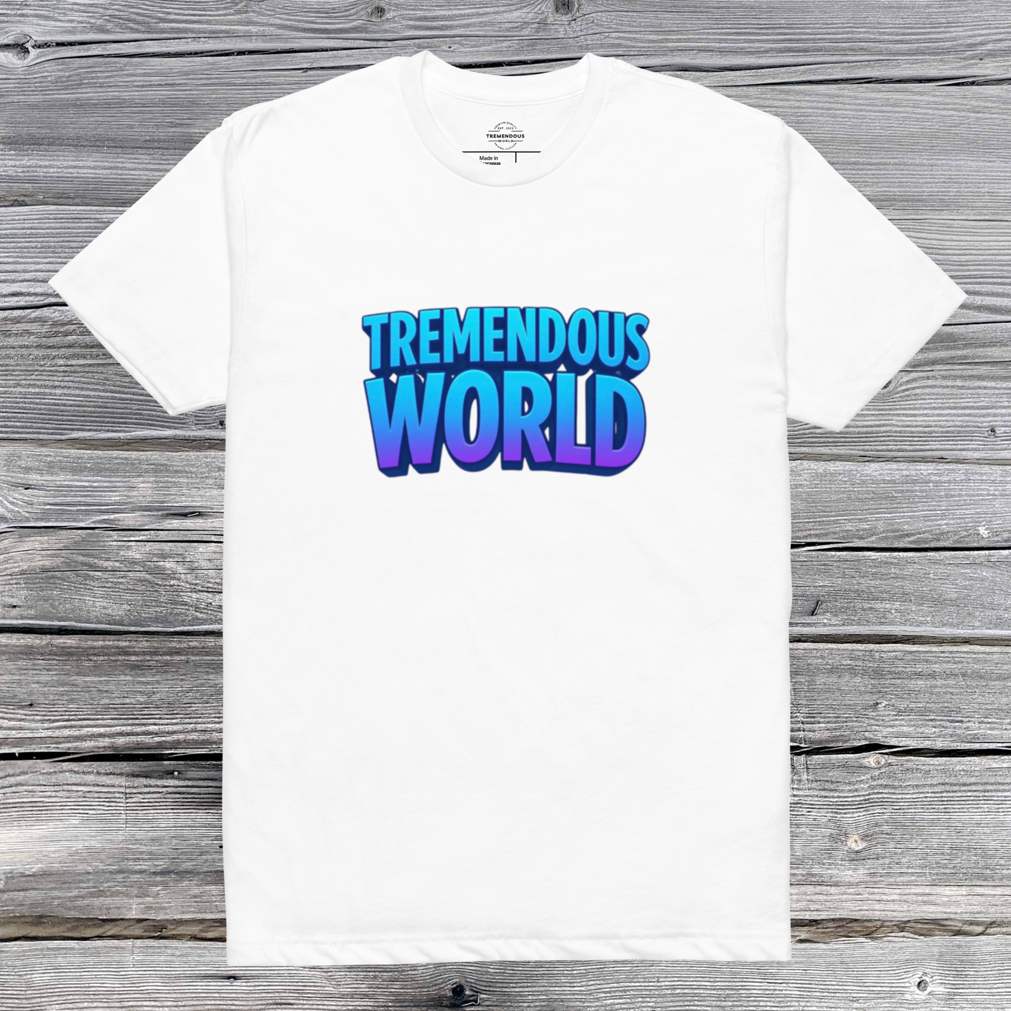 Tremendous World T-Shirt- Blue & Purple Text