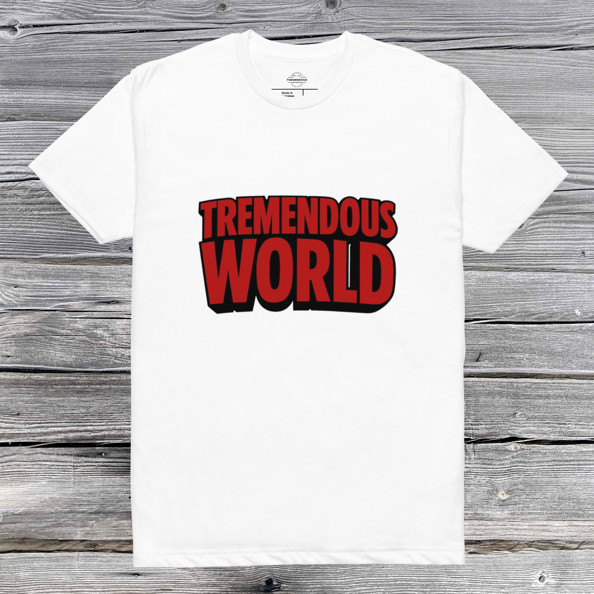 Tremendous World T-Shirt Red & Black Text