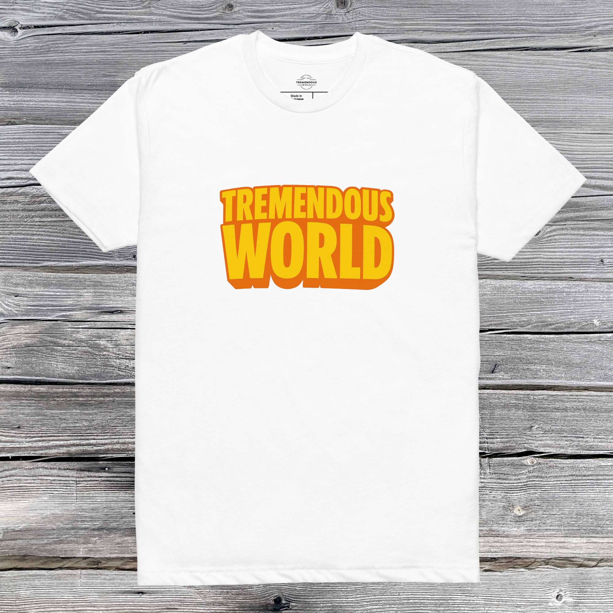Tremendous World T-Shirt - Yellow & Orange Text
